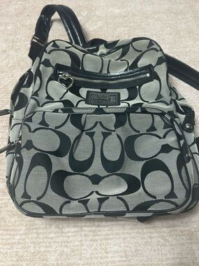 Coach Gray and Black Signature Canvas Backpack